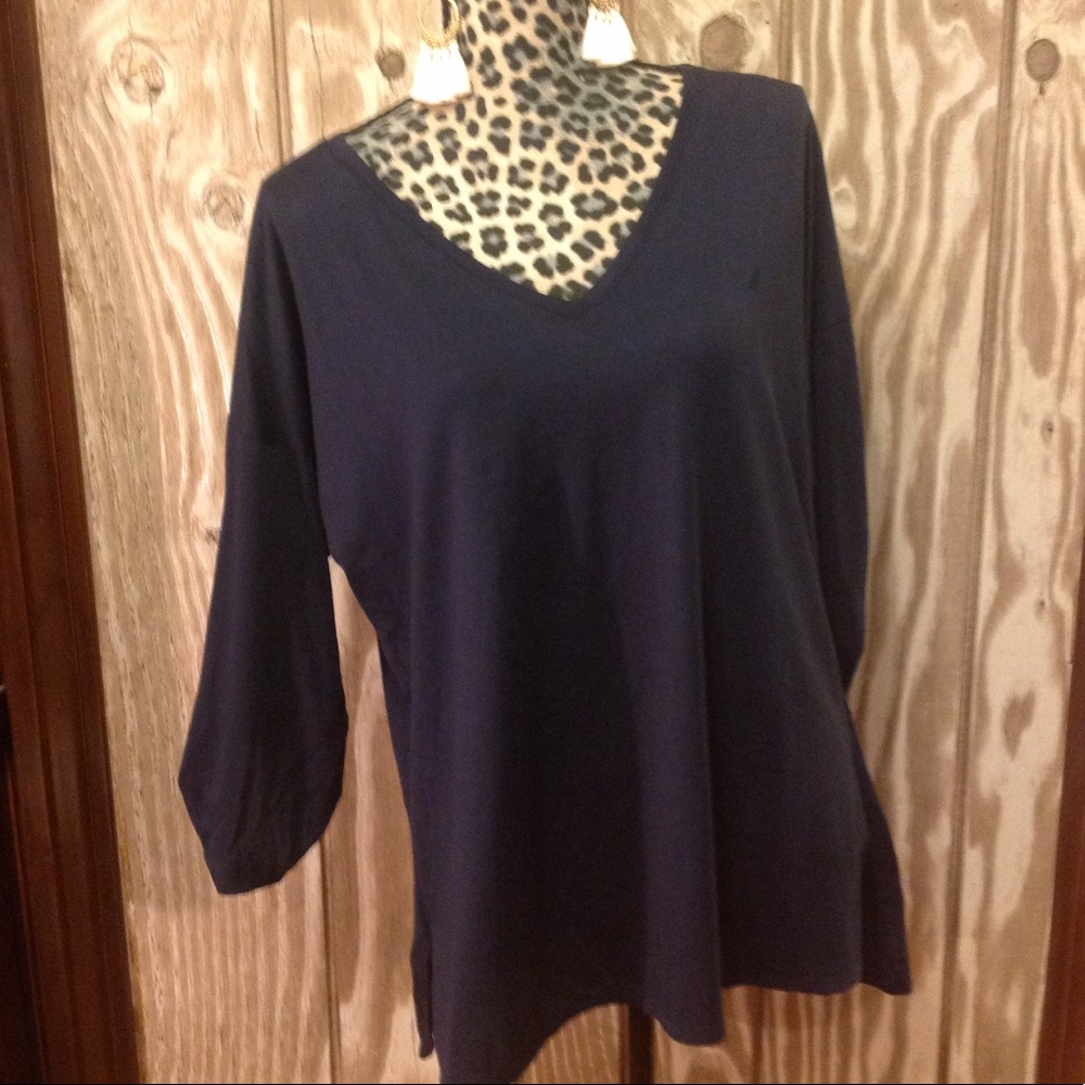 NEW Nautica Rich NAVY BLUE 100% Cotton Top XXL 3/4 SLEEVE - Picture 2 of 8